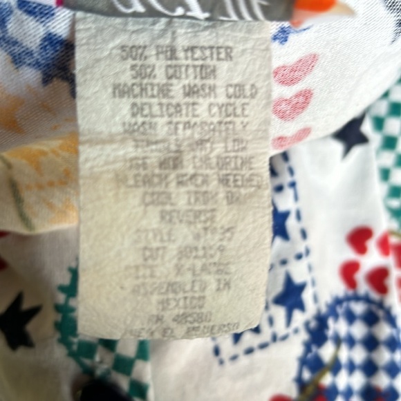 Vintage 90s Hearts & Stars Knit Button Up Short Dolman Sleeve Casual Top XL - Picture 7 of 8